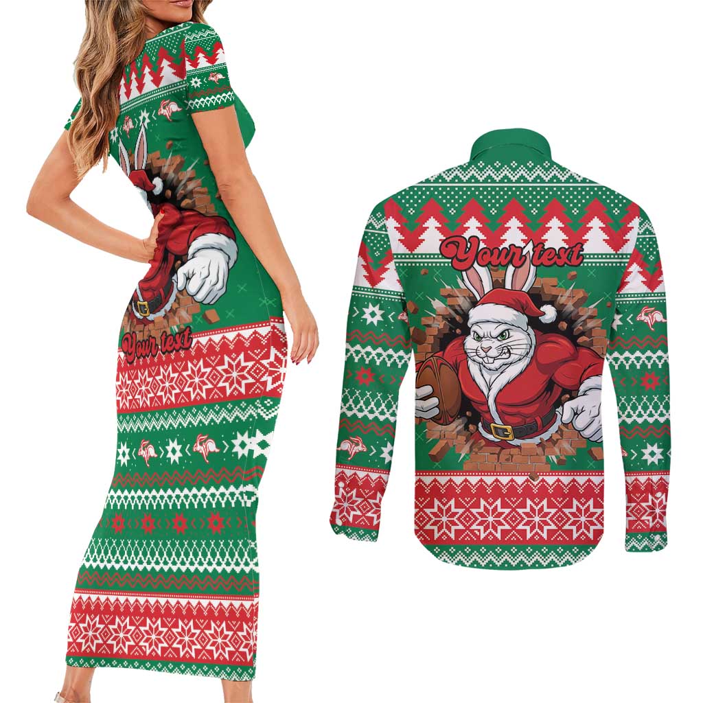 Jingle Rabbitohs Jump Personalized Couples Matching Short Sleeve Bodycon Dress and Long Sleeve Button Shirt Christmas Rugby League Spirit - Aussie Hoodie