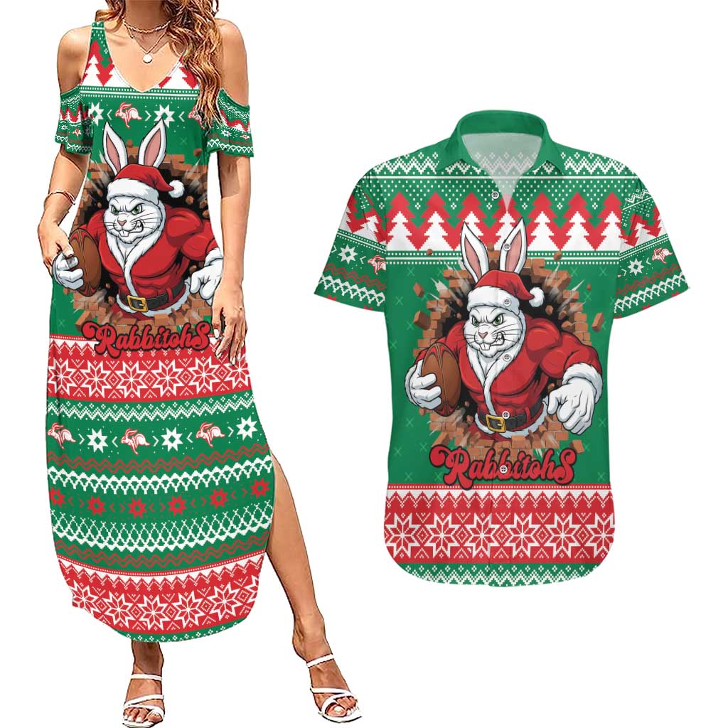 Jingle Rabbitohs Jump Personalized Couples Matching Summer Maxi Dress and Hawaiian Shirt Christmas Rugby League Spirit - Aussie Hoodie