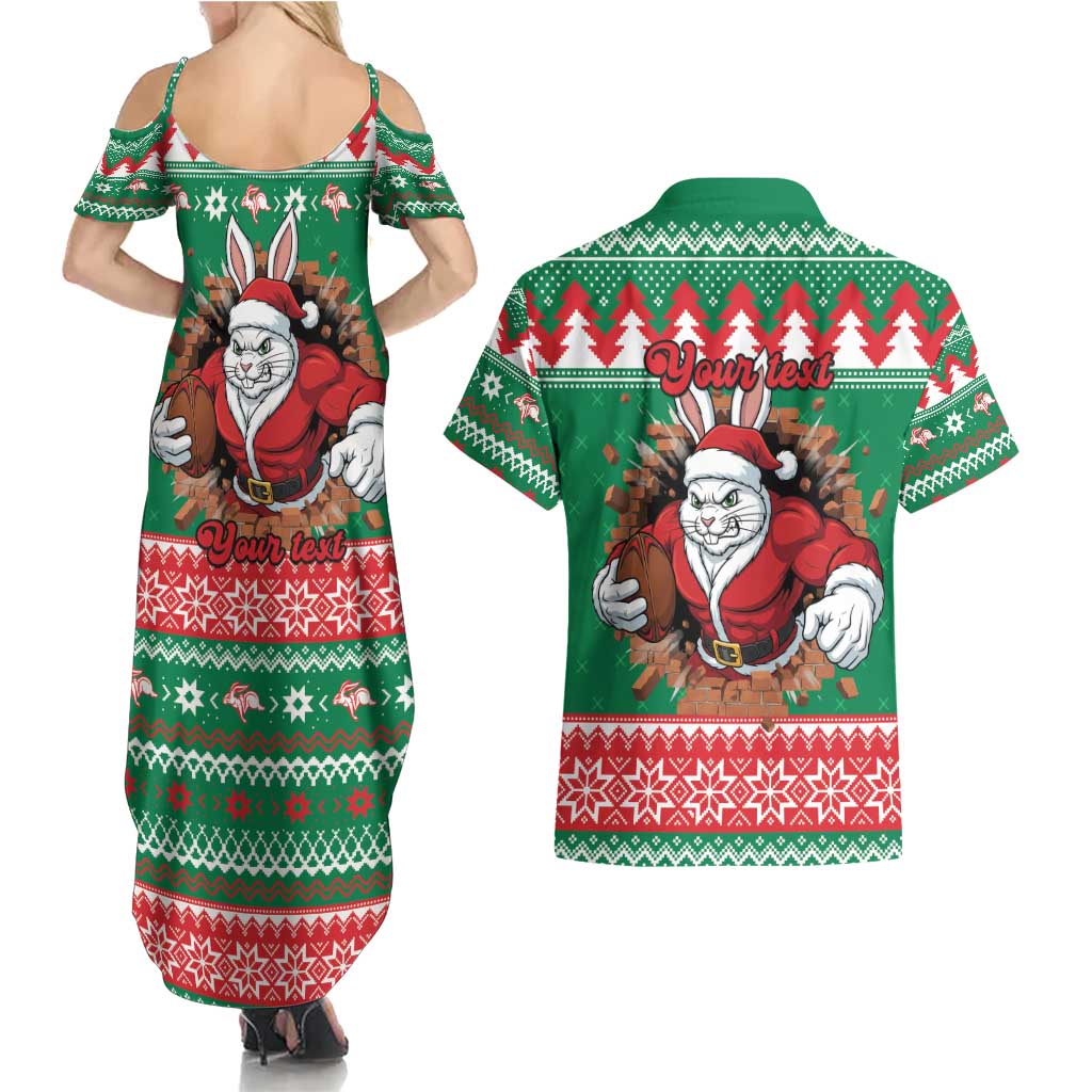 Jingle Rabbitohs Jump Personalized Couples Matching Summer Maxi Dress and Hawaiian Shirt Christmas Rugby League Spirit - Aussie Hoodie