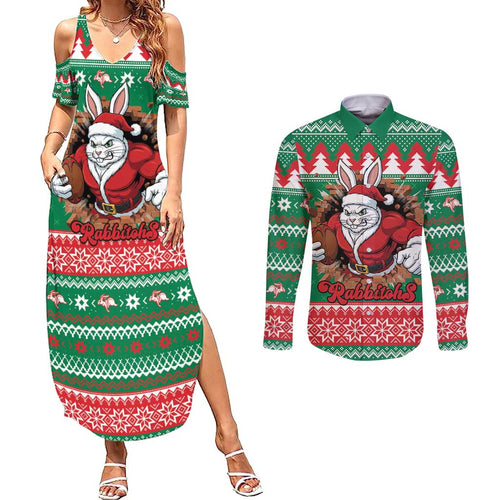 Jingle Rabbitohs Jump Personalized Couples Matching Summer Maxi Dress and Long Sleeve Button Shirt Christmas Rugby League Spirit - Aussie Hoodie