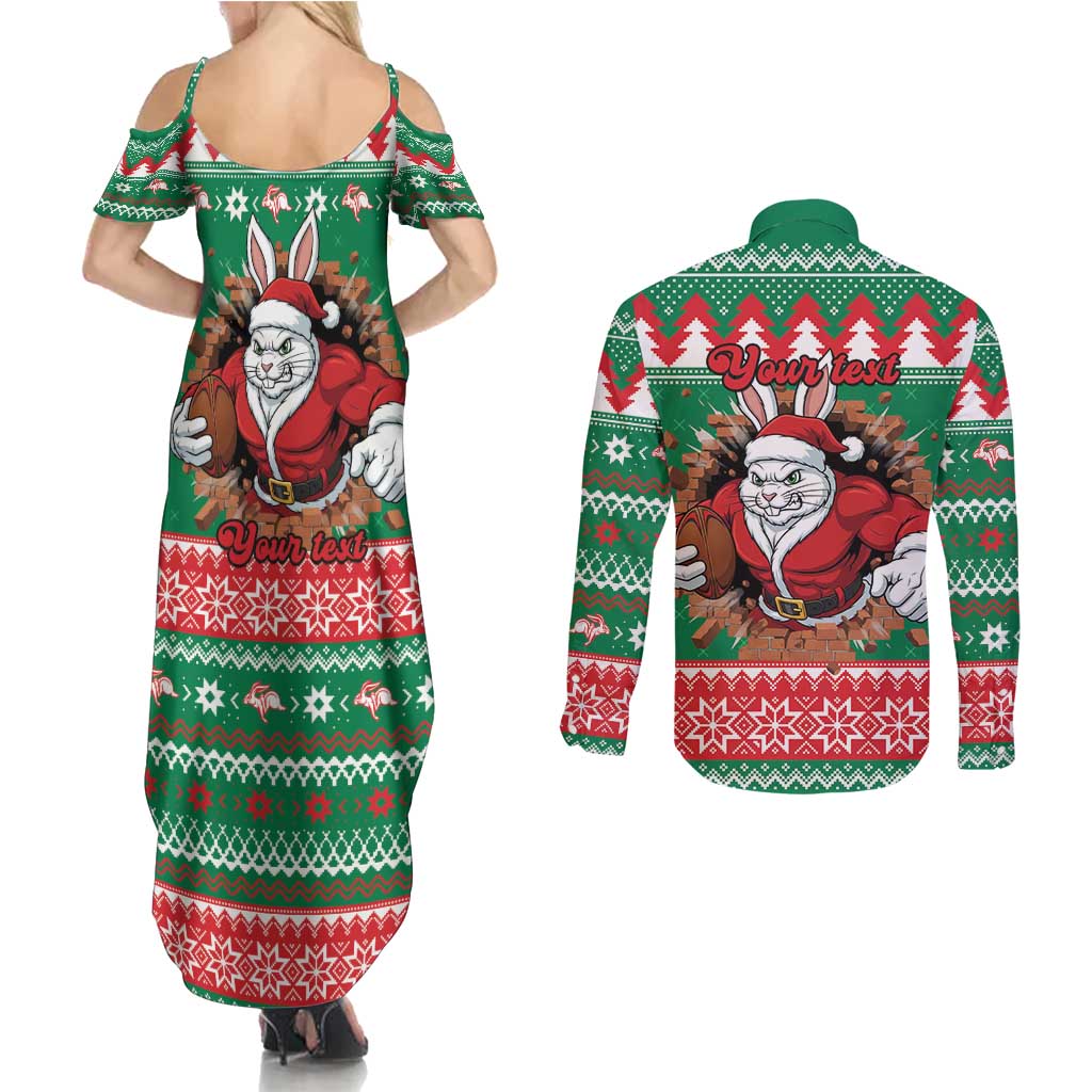 Jingle Rabbitohs Jump Personalized Couples Matching Summer Maxi Dress and Long Sleeve Button Shirt Christmas Rugby League Spirit - Aussie Hoodie