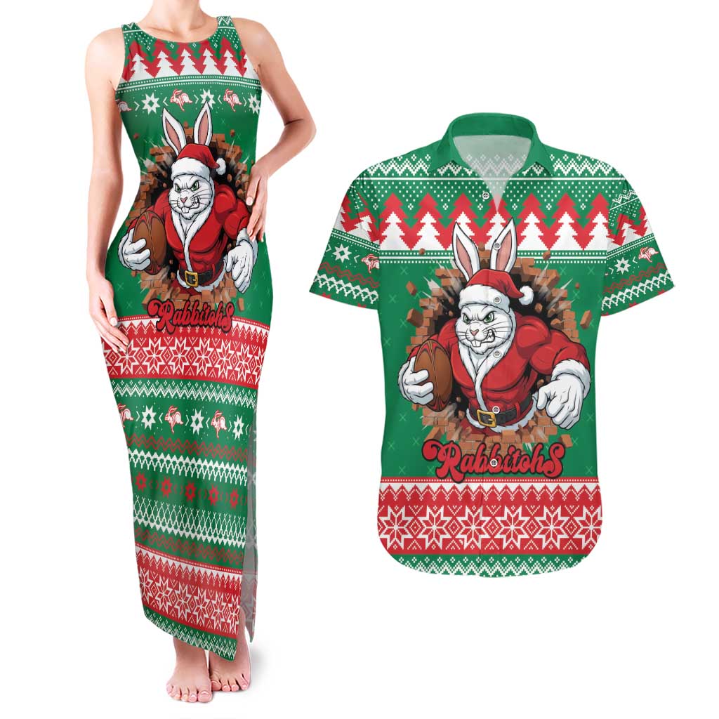 Jingle Rabbitohs Jump Personalized Couples Matching Tank Maxi Dress and Hawaiian Shirt Christmas Rugby League Spirit - Aussie Hoodie