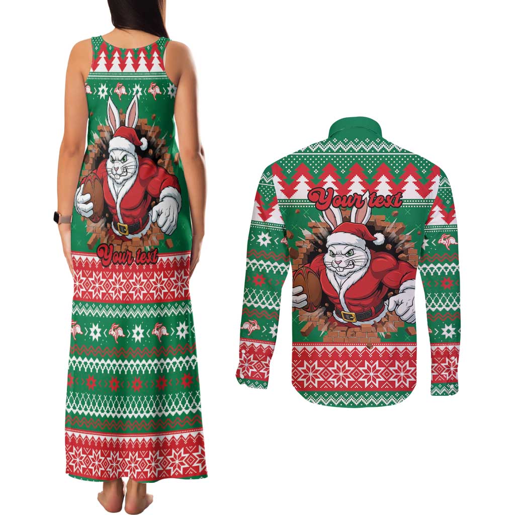 Jingle Rabbitohs Jump Personalized Couples Matching Tank Maxi Dress and Long Sleeve Button Shirt Christmas Rugby League Spirit - Aussie Hoodie