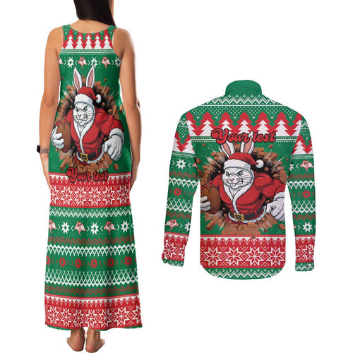 Jingle Rabbitohs Jump Personalized Couples Matching Tank Maxi Dress and Long Sleeve Button Shirt Christmas Rugby League Spirit - Aussie Hoodie