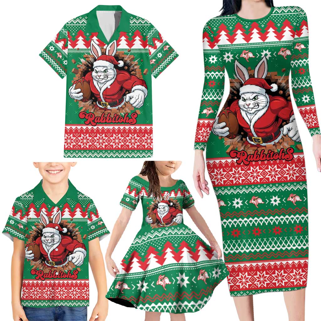 Jingle Rabbitohs Jump Personalized Family Matching Long Sleeve Bodycon Dress and Hawaiian Shirt Christmas Rugby League Spirit - Aussie Hoodie