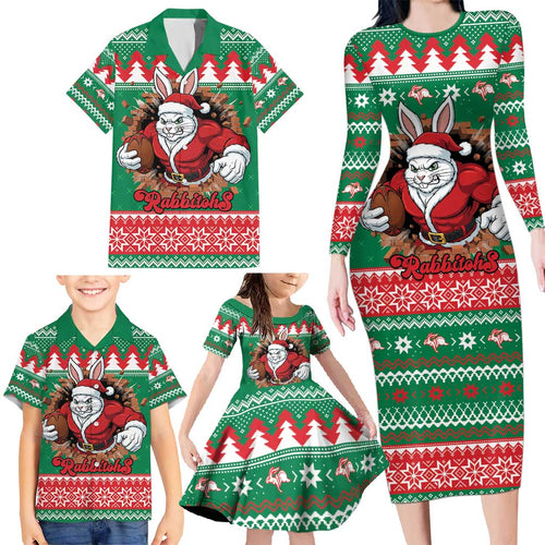 Jingle Rabbitohs Jump Personalized Family Matching Long Sleeve Bodycon Dress and Hawaiian Shirt Christmas Rugby League Spirit - Aussie Hoodie