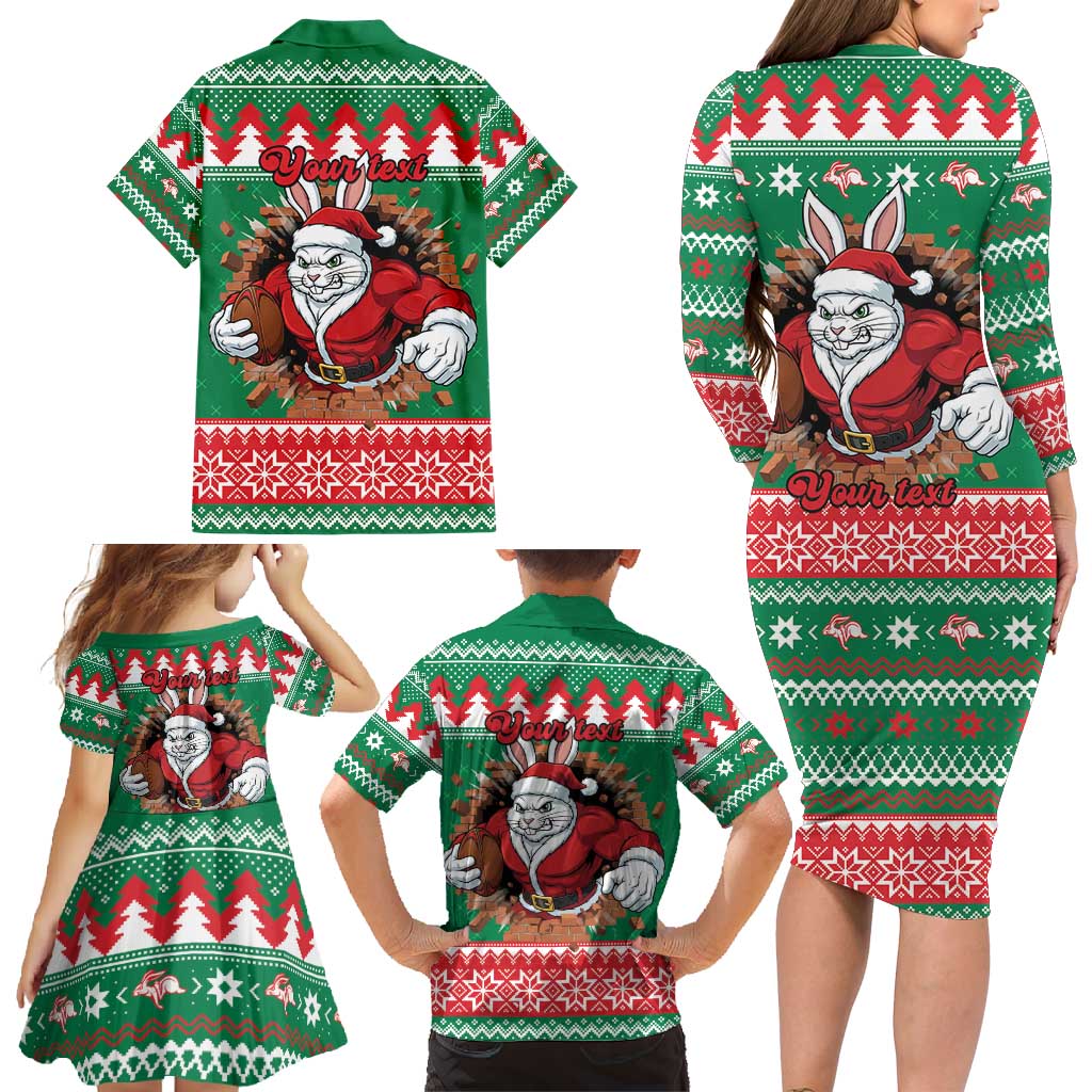 Jingle Rabbitohs Jump Personalized Family Matching Long Sleeve Bodycon Dress and Hawaiian Shirt Christmas Rugby League Spirit - Aussie Hoodie
