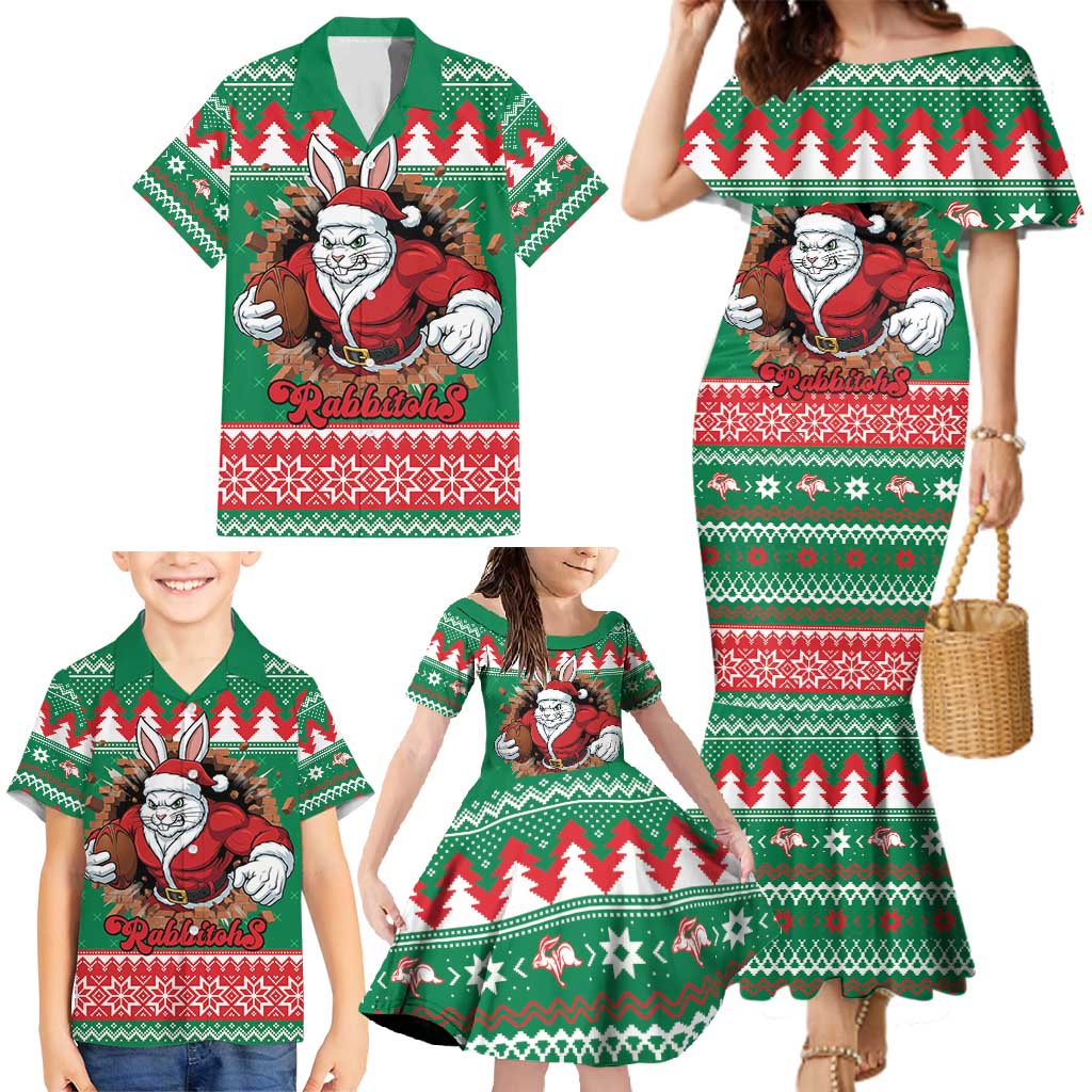 Jingle Rabbitohs Jump Personalized Family Matching Mermaid Dress and Hawaiian Shirt Christmas Rugby League Spirit - Aussie Hoodie