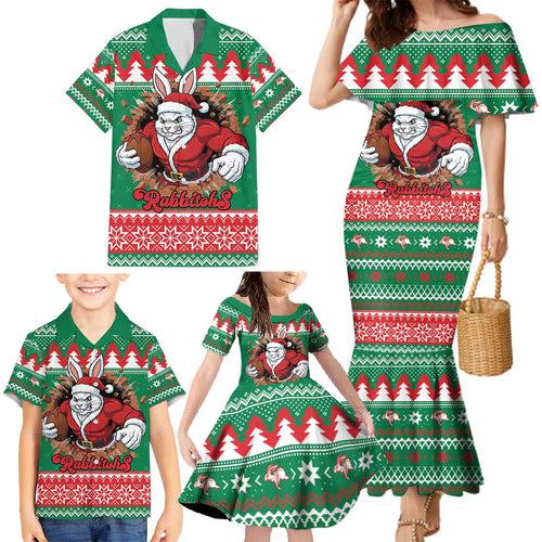 Jingle Rabbitohs Jump Personalized Family Matching Mermaid Dress and Hawaiian Shirt Christmas Rugby League Spirit - Aussie Hoodie