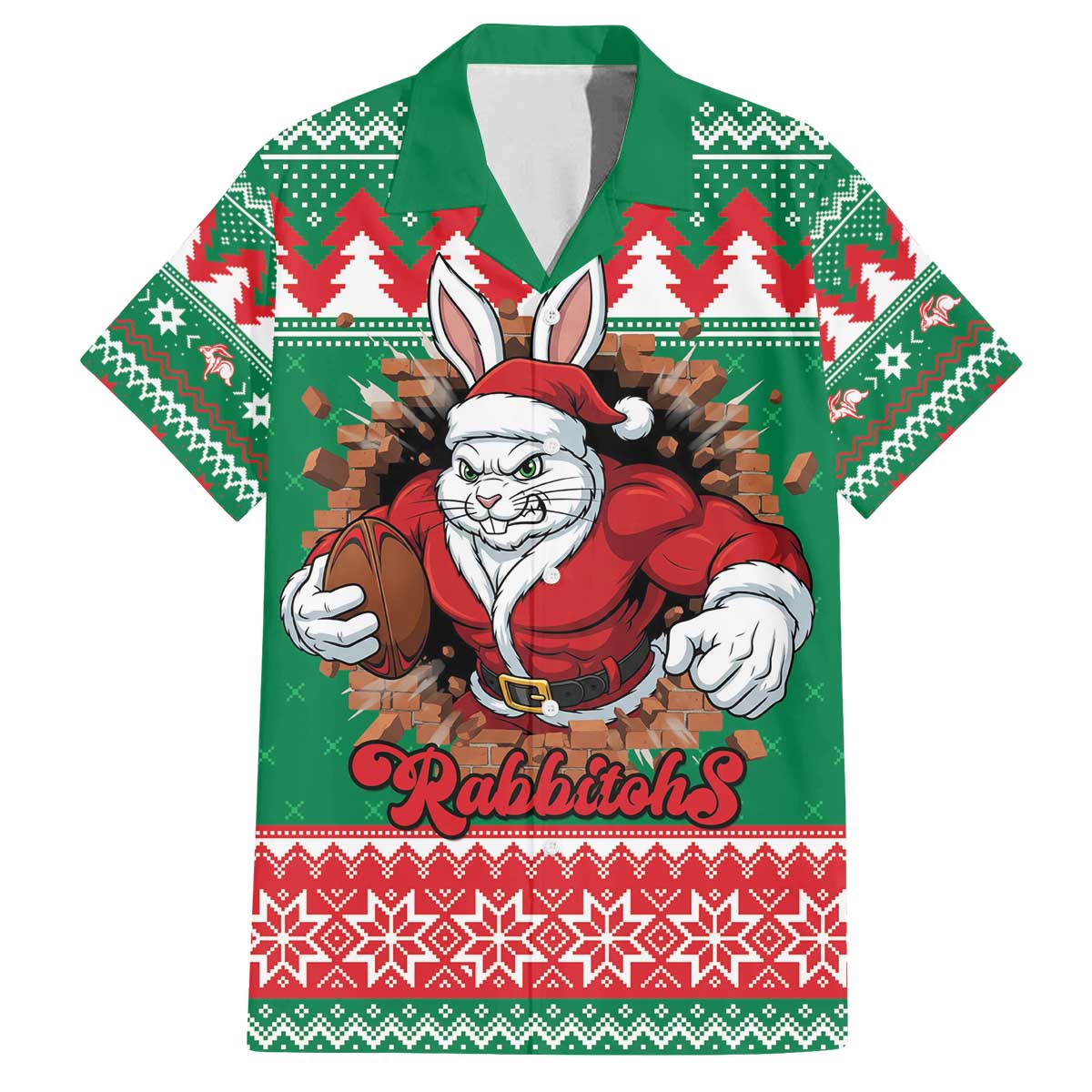 Jingle Rabbitohs Jump Personalized Family Matching Off The Shoulder Long Sleeve Dress and Hawaiian Shirt Christmas Rugby League Spirit - Aussie Hoodie