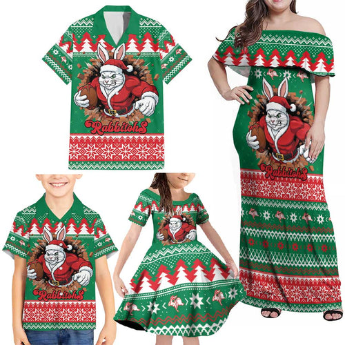 Jingle Rabbitohs Jump Personalized Family Matching Off Shoulder Maxi Dress and Hawaiian Shirt Christmas Rugby League Spirit - Aussie Hoodie