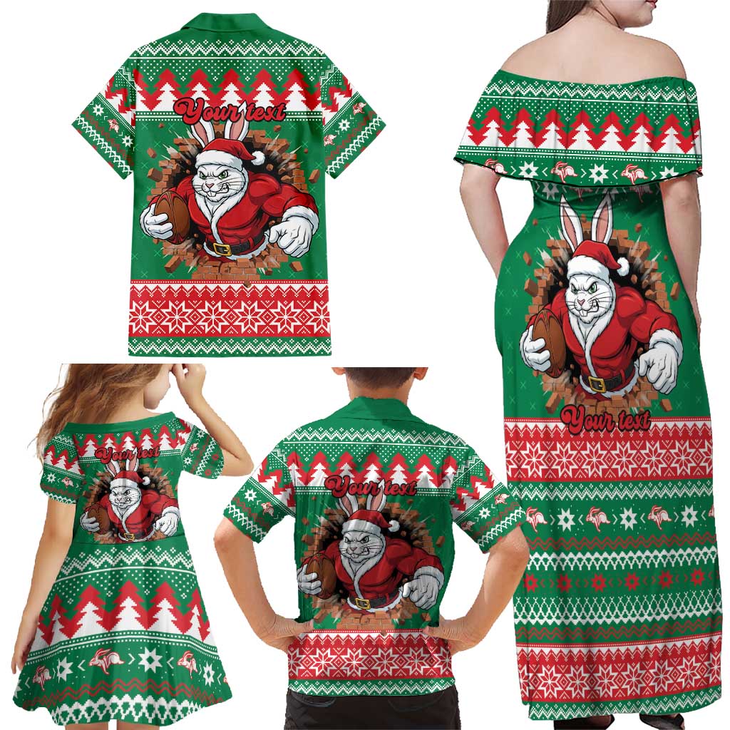 Jingle Rabbitohs Jump Personalized Family Matching Off Shoulder Maxi Dress and Hawaiian Shirt Christmas Rugby League Spirit - Aussie Hoodie