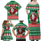 Jingle Rabbitohs Jump Personalized Family Matching Off Shoulder Maxi Dress and Hawaiian Shirt Christmas Rugby League Spirit - Aussie Hoodie