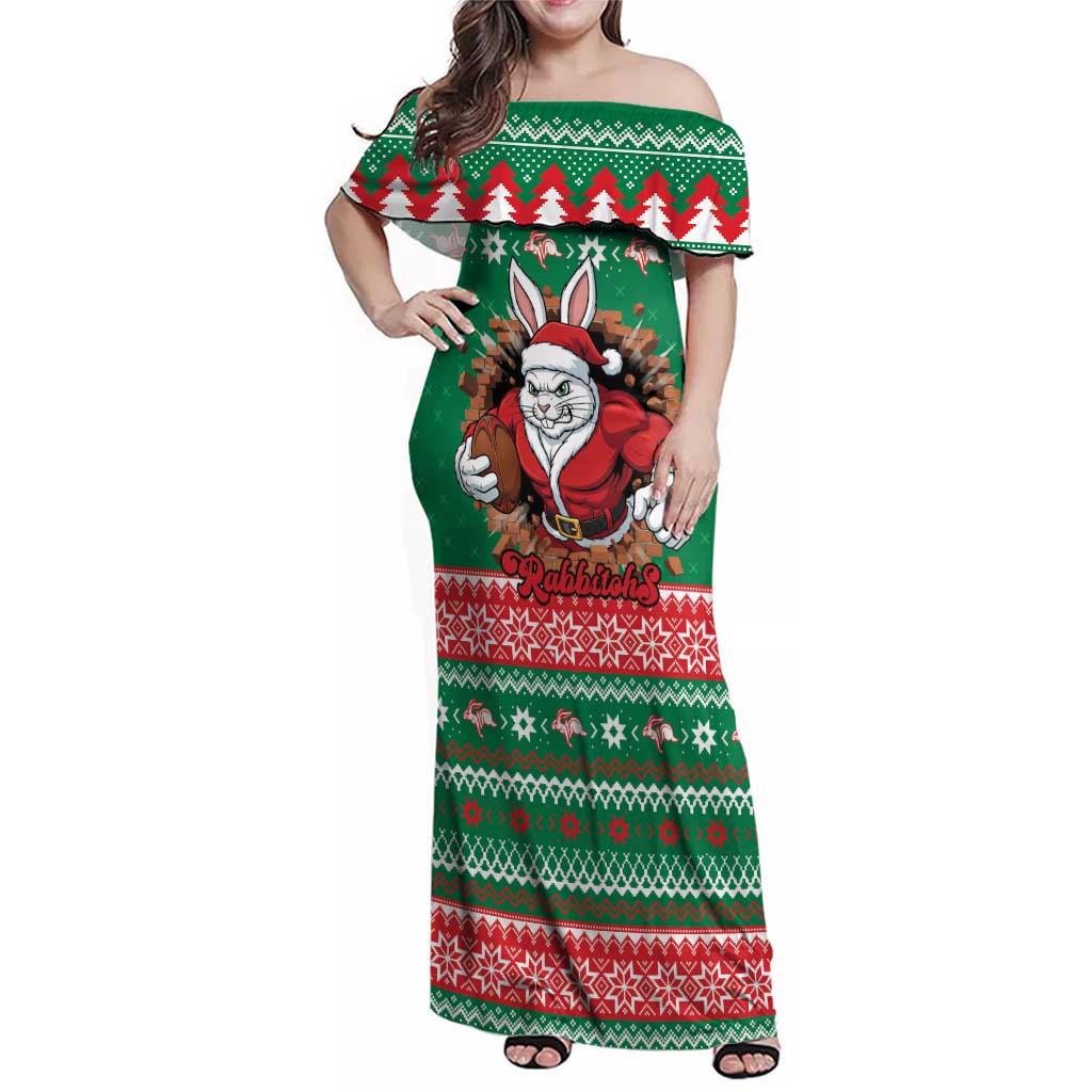 Jingle Rabbitohs Jump Personalized Family Matching Off Shoulder Maxi Dress and Hawaiian Shirt Christmas Rugby League Spirit - Aussie Hoodie