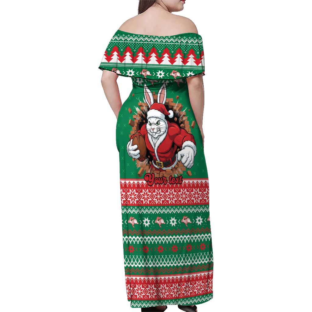 Jingle Rabbitohs Jump Personalized Family Matching Off Shoulder Maxi Dress and Hawaiian Shirt Christmas Rugby League Spirit - Aussie Hoodie
