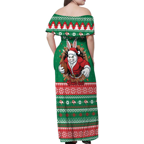 Jingle Rabbitohs Jump Personalized Family Matching Off Shoulder Maxi Dress and Hawaiian Shirt Christmas Rugby League Spirit - Aussie Hoodie