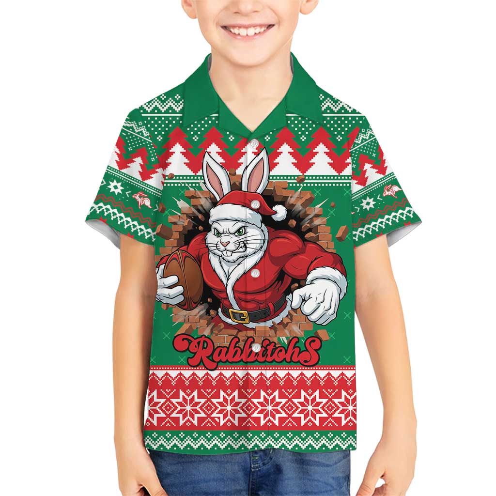 Jingle Rabbitohs Jump Personalized Family Matching Off Shoulder Maxi Dress and Hawaiian Shirt Christmas Rugby League Spirit - Aussie Hoodie