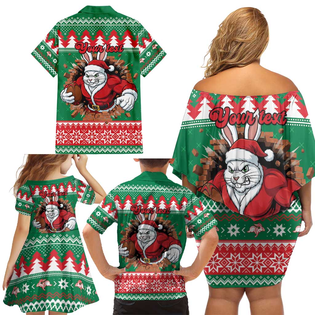 Jingle Rabbitohs Jump Personalized Family Matching Off Shoulder Short Dress and Hawaiian Shirt Christmas Rugby League Spirit - Aussie Hoodie