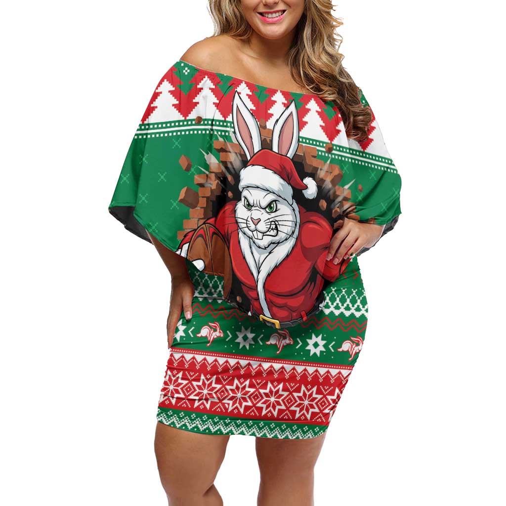 Jingle Rabbitohs Jump Personalized Family Matching Off Shoulder Short Dress and Hawaiian Shirt Christmas Rugby League Spirit - Aussie Hoodie