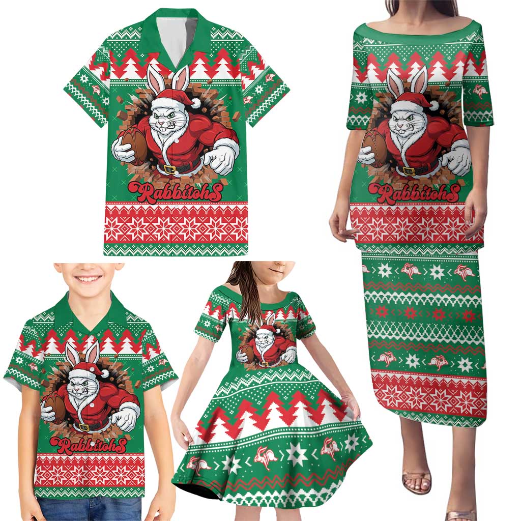 Jingle Rabbitohs Jump Personalized Family Matching Puletasi and Hawaiian Shirt Christmas Rugby League Spirit - Aussie Hoodie