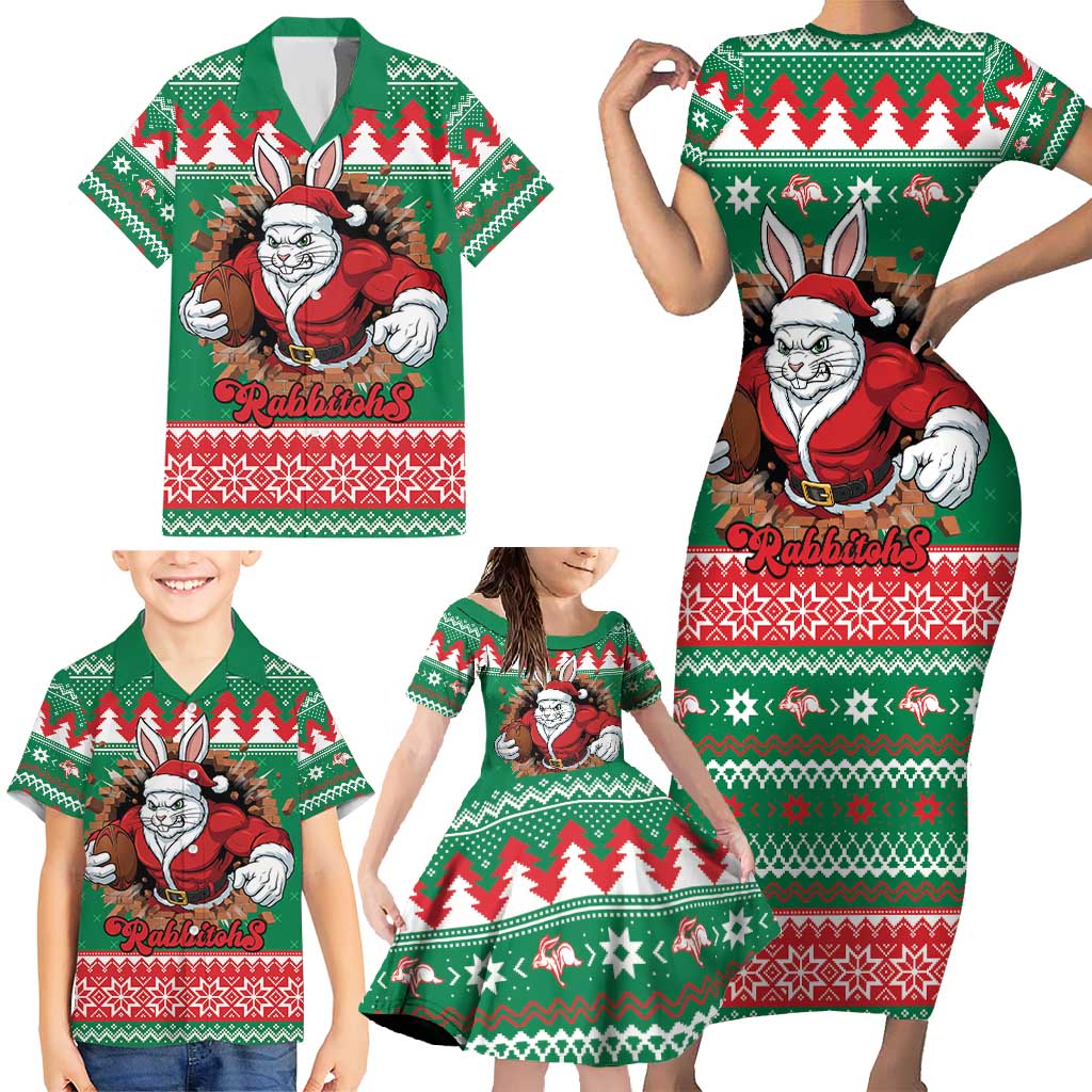 Jingle Rabbitohs Jump Personalized Family Matching Short Sleeve Bodycon Dress and Hawaiian Shirt Christmas Rugby League Spirit - Aussie Hoodie