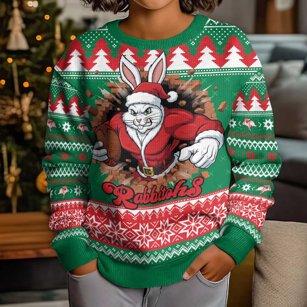 Jingle Rabbitohs Jump Personalized Kid Ugly Christmas Sweater Christmas Rugby League Spirit - Aussie Hoodie