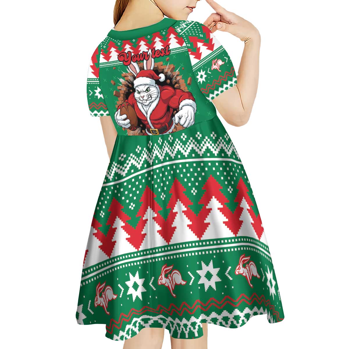 Jingle Rabbitohs Jump Personalized Kid Short Sleeve Dress Christmas Rugby League Spirit - Aussie Hoodie