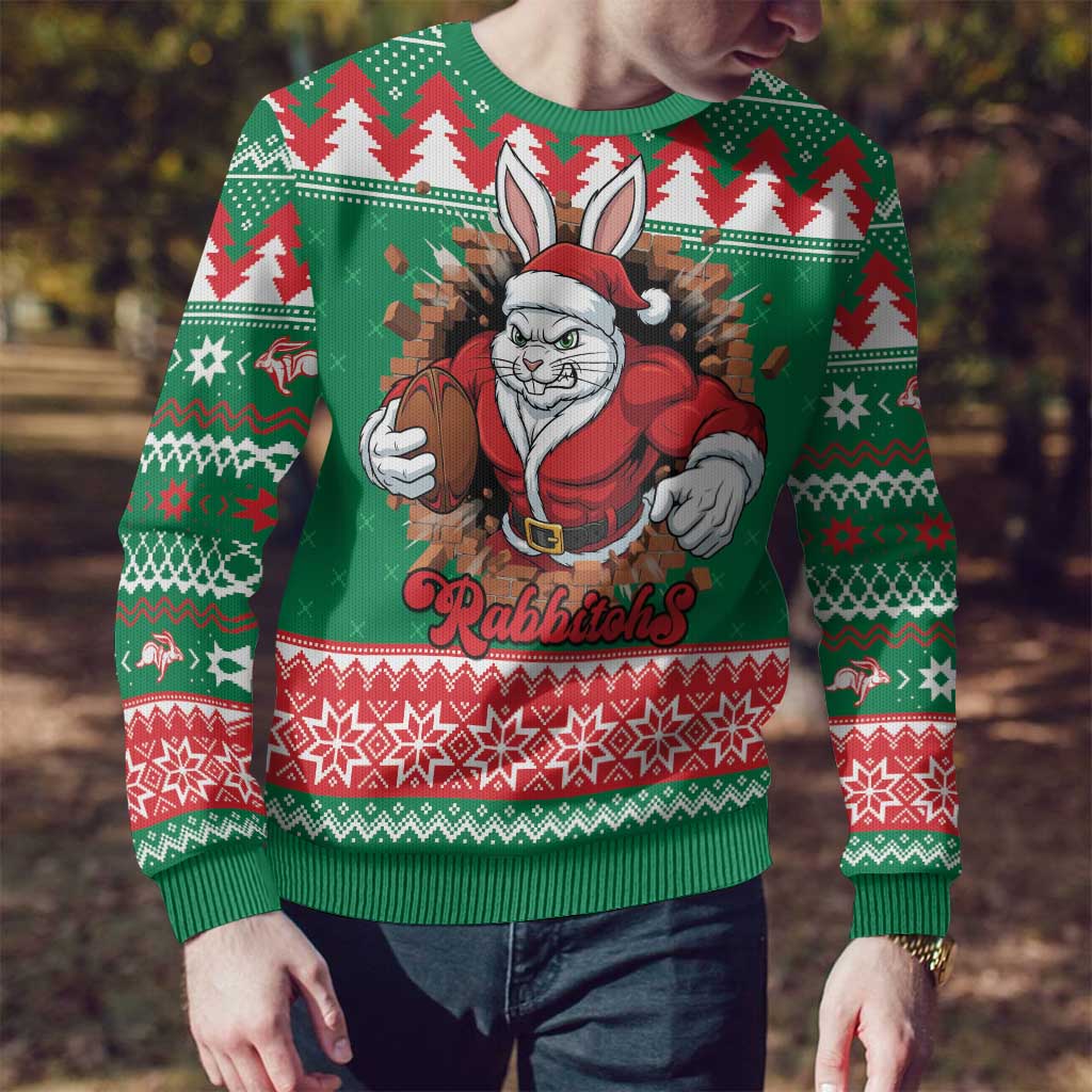 Jingle Rabbitohs Jump Personalized Ugly Christmas Sweater Christmas Rugby League Spirit - Aussie Hoodie