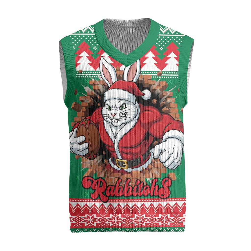 Jingle Rabbitohs Jump Personalized Christmas Knitted V-Neck Vest Christmas Rugby League Spirit - Aussie Hoodie