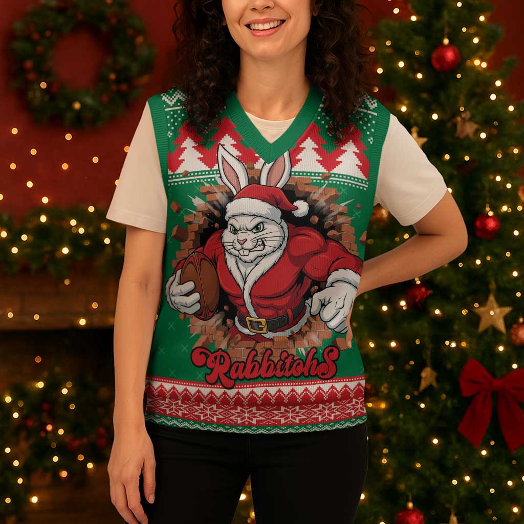 Jingle Rabbitohs Jump Personalized Christmas Knitted V-Neck Vest Christmas Rugby League Spirit - Aussie Hoodie