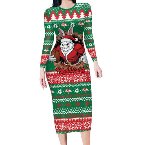 Jingle Rabbitohs Jump Personalized Long Sleeve Bodycon Dress Christmas Rugby League Spirit - Aussie Hoodie