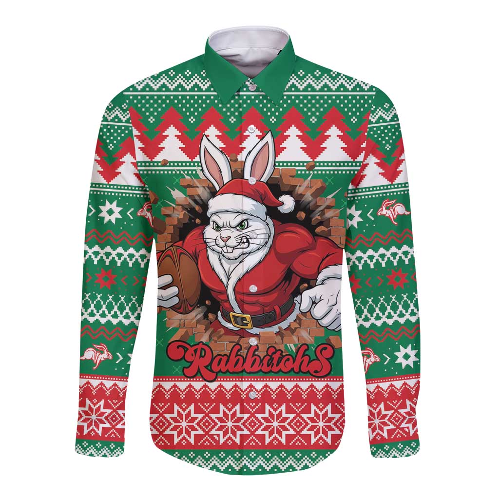 Jingle Rabbitohs Jump Personalized Long Sleeve Button Shirt Christmas Rugby League Spirit - Aussie Hoodie