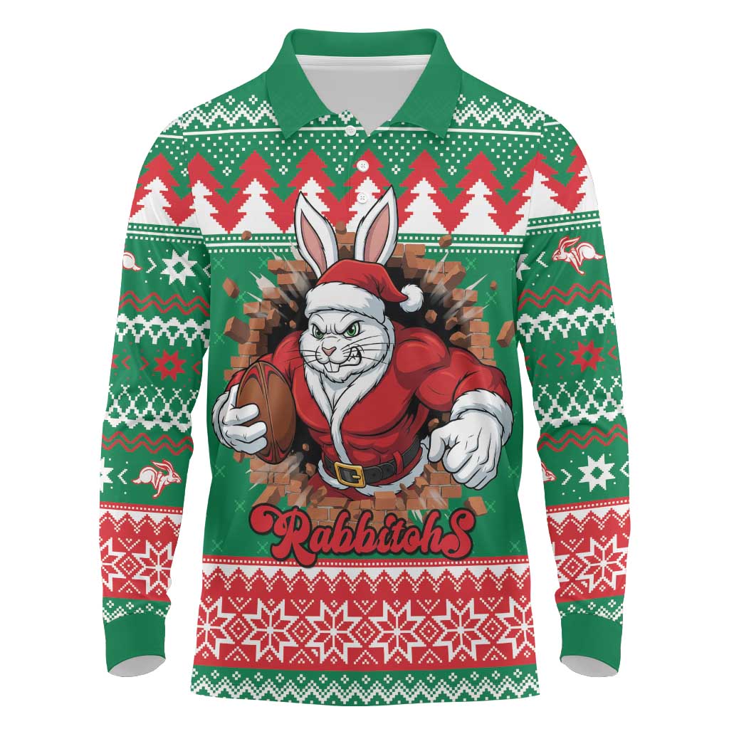 Jingle Rabbitohs Jump Personalized Long Sleeve Polo Shirt Christmas Rugby League Spirit - Aussie Hoodie