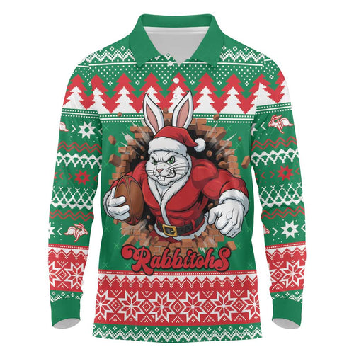 Jingle Rabbitohs Jump Personalized Long Sleeve Polo Shirt Christmas Rugby League Spirit - Aussie Hoodie
