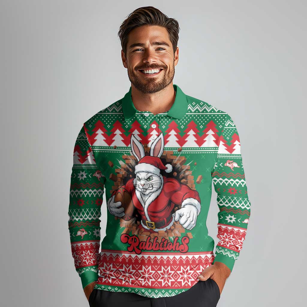 Jingle Rabbitohs Jump Personalized Long Sleeve Polo Shirt Christmas Rugby League Spirit - Aussie Hoodie