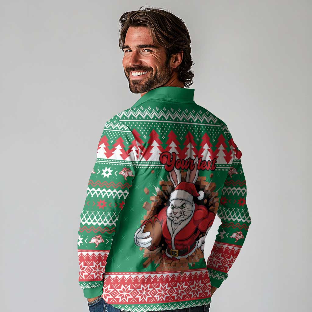 Jingle Rabbitohs Jump Personalized Long Sleeve Polo Shirt Christmas Rugby League Spirit - Aussie Hoodie