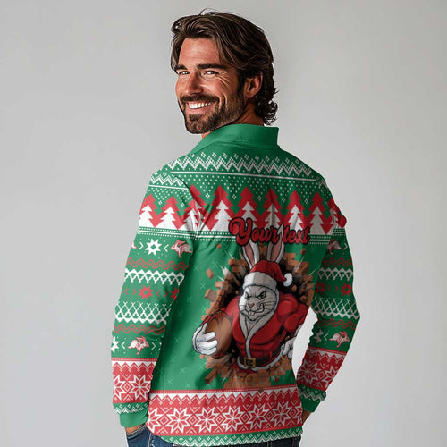 Jingle Rabbitohs Jump Personalized Long Sleeve Polo Shirt Christmas Rugby League Spirit - Aussie Hoodie