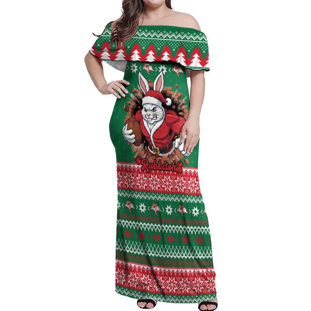 Jingle Rabbitohs Jump Personalized Off Shoulder Maxi Dress Christmas Rugby League Spirit - Aussie Hoodie
