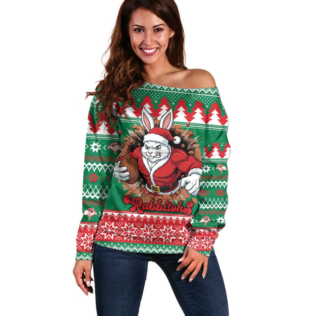 Jingle Rabbitohs Jump Personalized Off Shoulder Sweater Christmas Rugby League Spirit - Aussie Hoodie