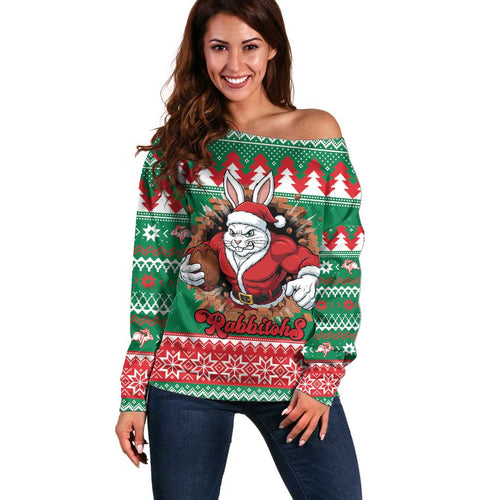 Jingle Rabbitohs Jump Personalized Off Shoulder Sweater Christmas Rugby League Spirit - Aussie Hoodie