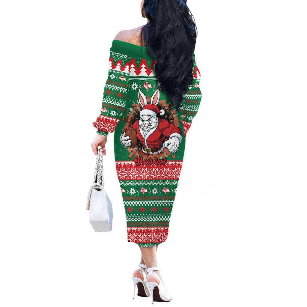Jingle Rabbitohs Jump Personalized Off The Shoulder Long Sleeve Dress Christmas Rugby League Spirit - Aussie Hoodie