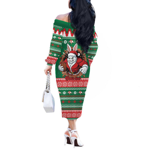 Jingle Rabbitohs Jump Personalized Off The Shoulder Long Sleeve Dress Christmas Rugby League Spirit - Aussie Hoodie
