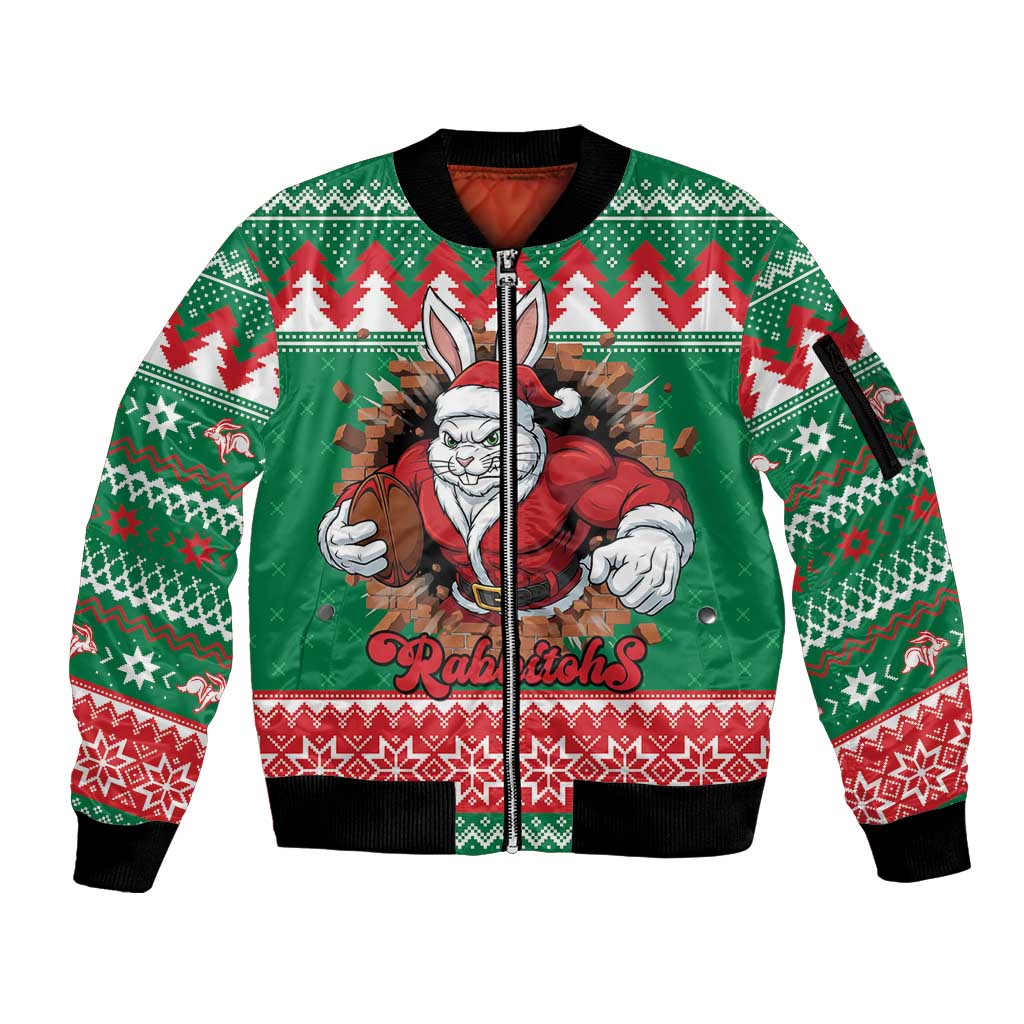 Jingle Rabbitohs Jump Personalized Sleeve Zip Bomber Jacket Christmas Rugby League Spirit - Aussie Hoodie
