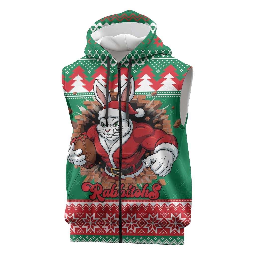 Jingle Rabbitohs Jump Personalized Sleeveless Zip Hoodie Christmas Rugby League Spirit LT9
