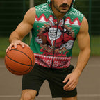 Jingle Rabbitohs Jump Personalized Sleeveless Zip Hoodie Christmas Rugby League Spirit LT9