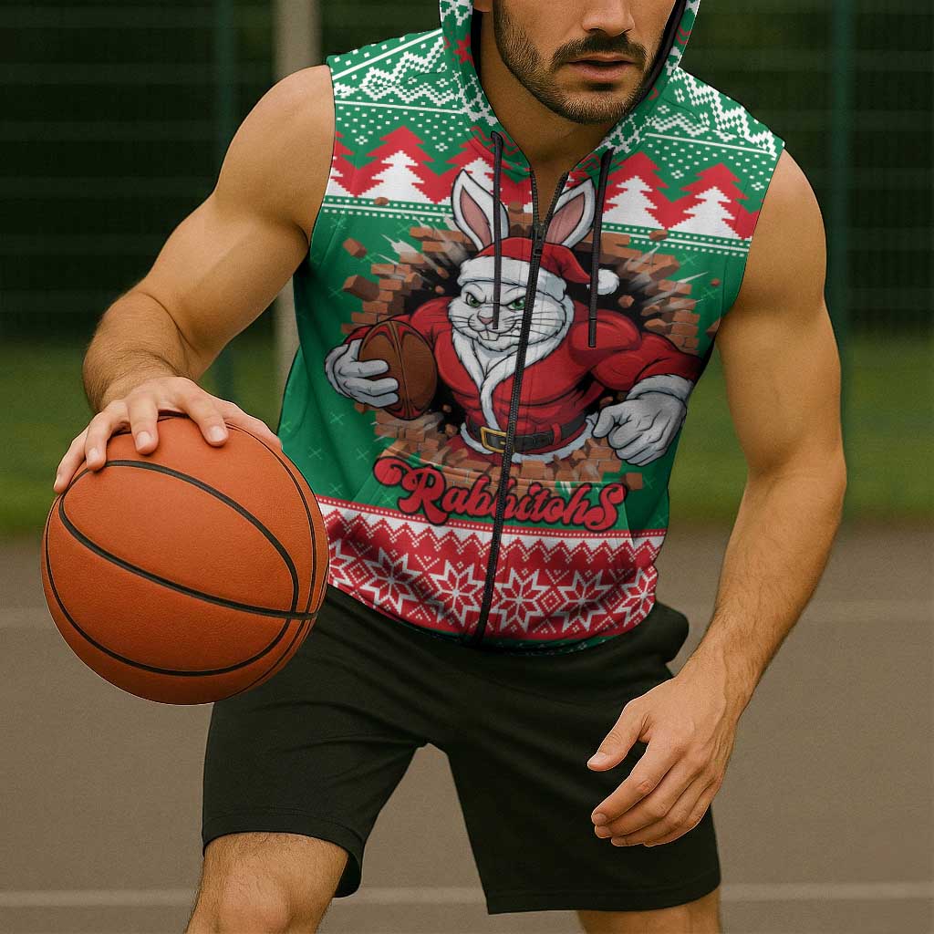 Jingle Rabbitohs Jump Personalized Sleeveless Zip Hoodie Christmas Rugby League Spirit LT9