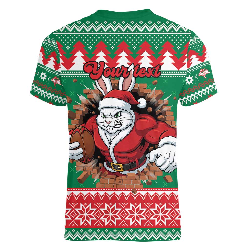 Jingle Rabbitohs Jump Personalized Women V-Neck T-Shirt Christmas Rugby League Spirit - Aussie Hoodie