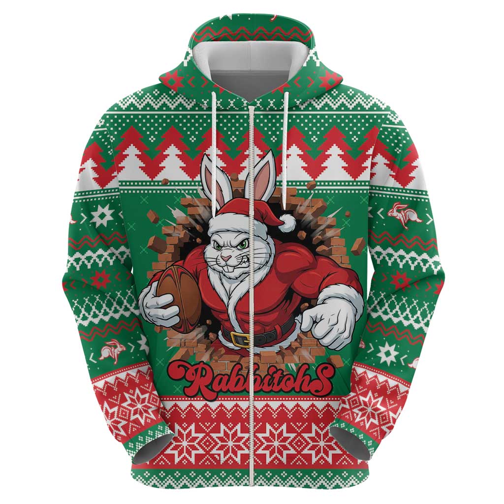 Jingle Rabbitohs Jump Personalized Zip Hoodie Christmas Rugby League Spirit - Aussie Hoodie