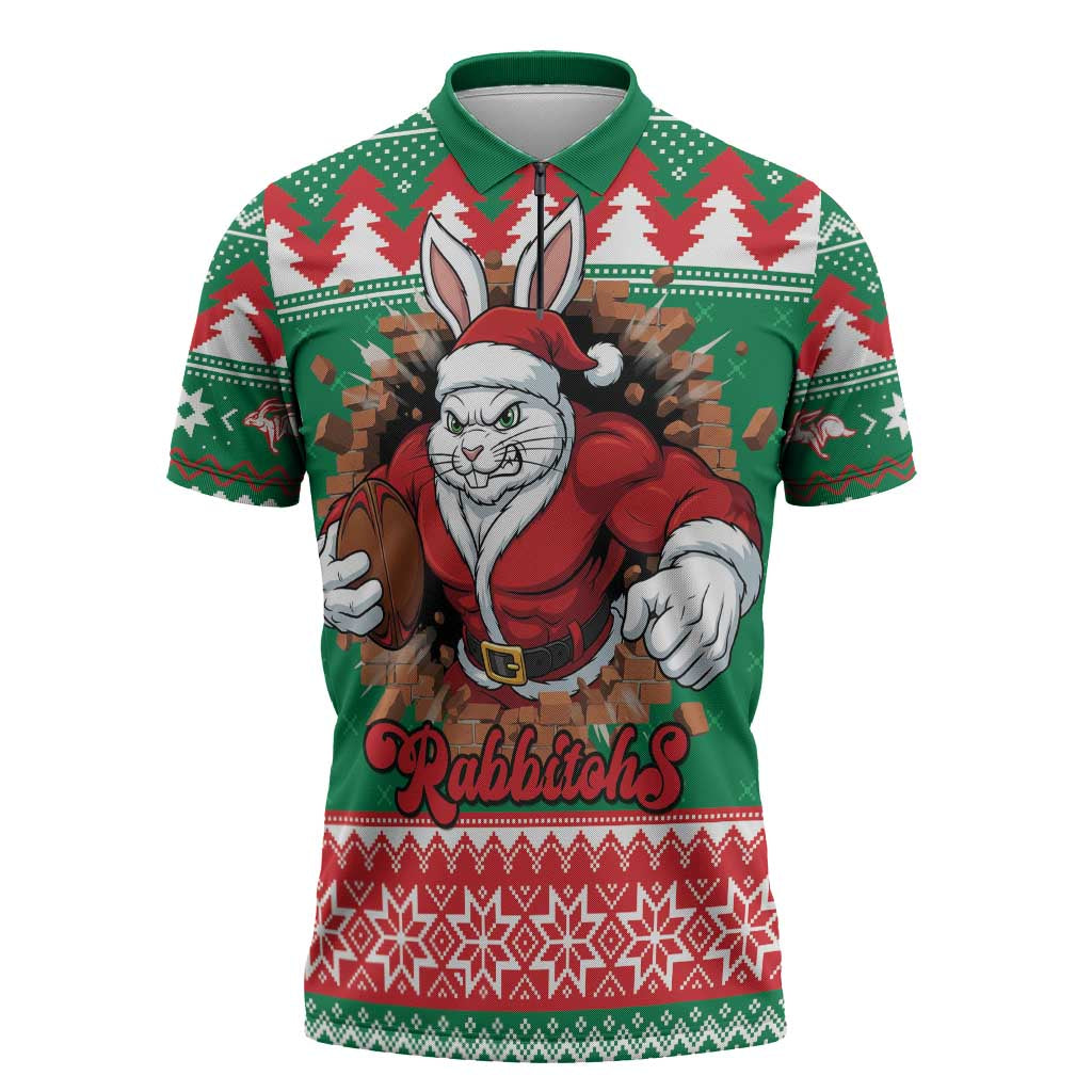 Jingle Rabbitohs Jump Personalized Zipper Polo Shirt Christmas Rugby League Spirit - Aussie Hoodie