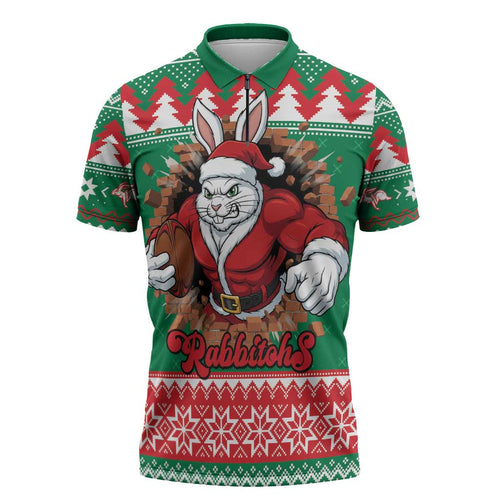 Jingle Rabbitohs Jump Personalized Zipper Polo Shirt Christmas Rugby League Spirit - Aussie Hoodie
